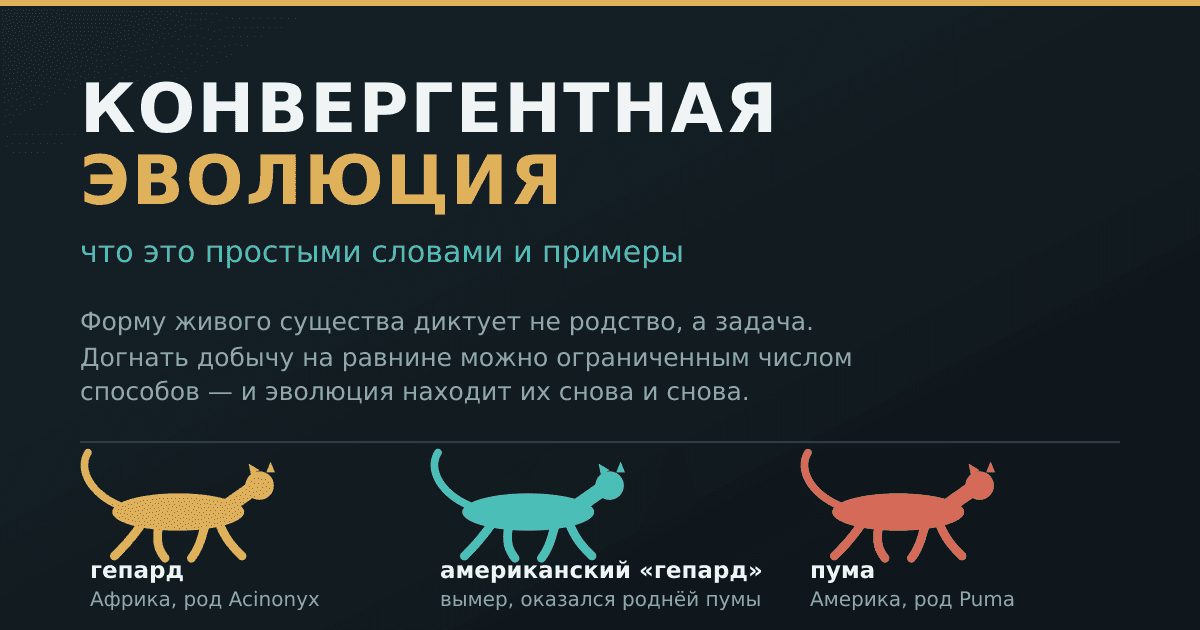 Конвергентная эволюция простыми словами: примеры, отличие от дивергентной — и кот, который сто лет был не тем