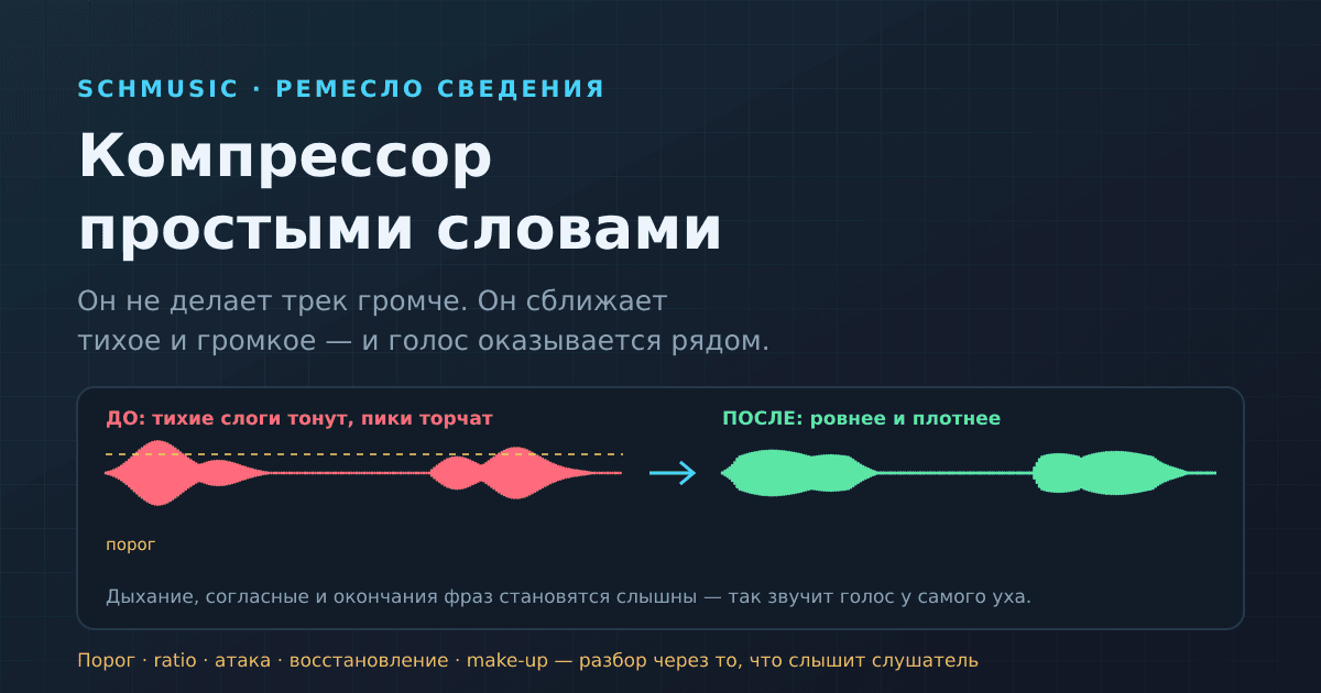 Как работает компрессор в музыке: почему вокал ближе, а микс плотнее