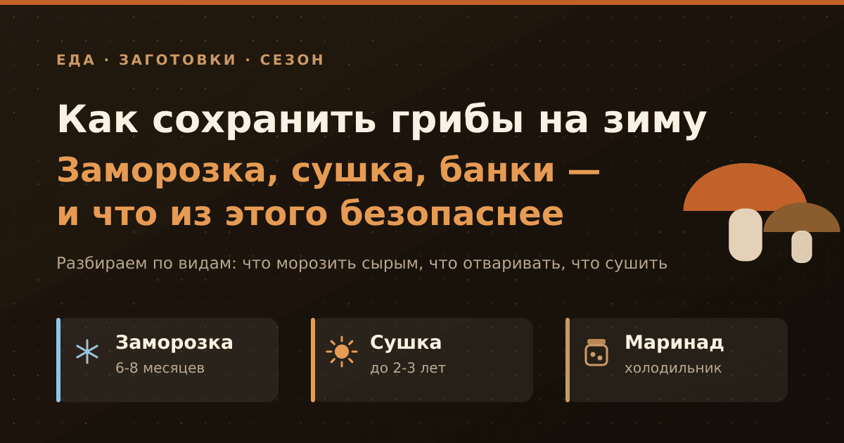 Как сохранить грибы на зиму: заморозка, сушка и честный разговор про банки
