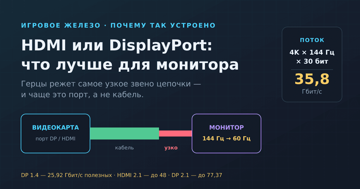 HDMI или DisplayPort: что лучше для игрового монитора и почему кабель режет герцы