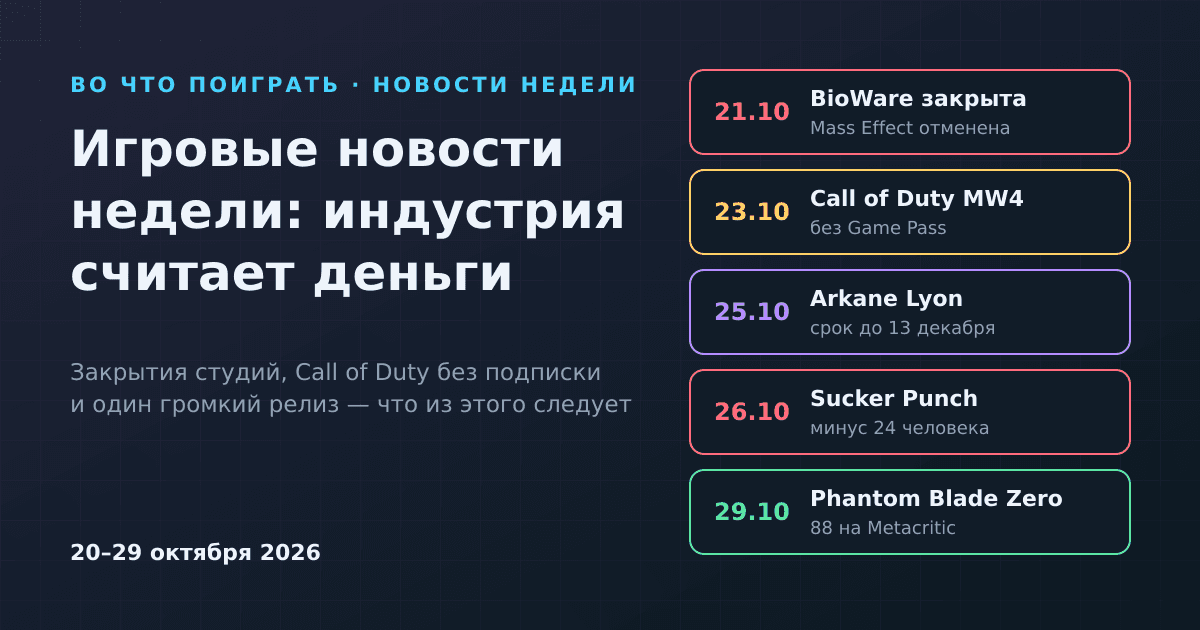 Игровые новости недели: закрытие BioWare, судьба Arkane и CoD без Game Pass