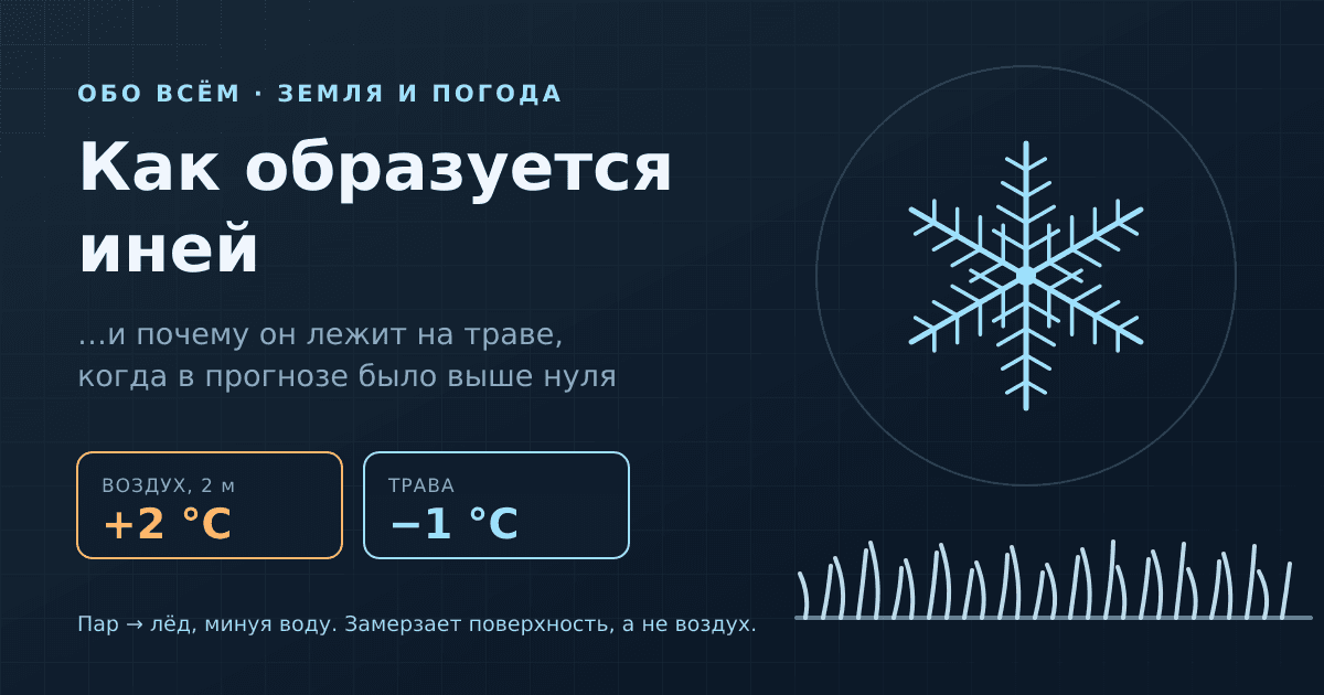 Как образуется иней и почему он лежит на траве, когда в прогнозе было выше нуля