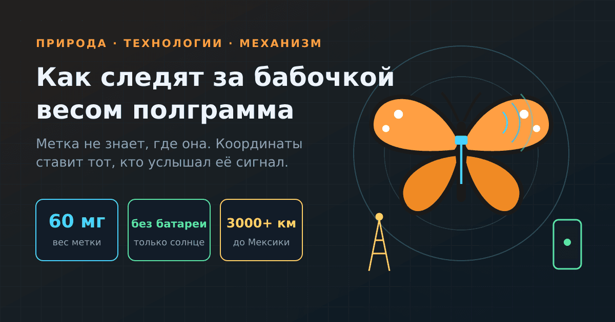 Как следят за бабочкой весом полграмма: метке не нужен GPS — её слышат телефоны
