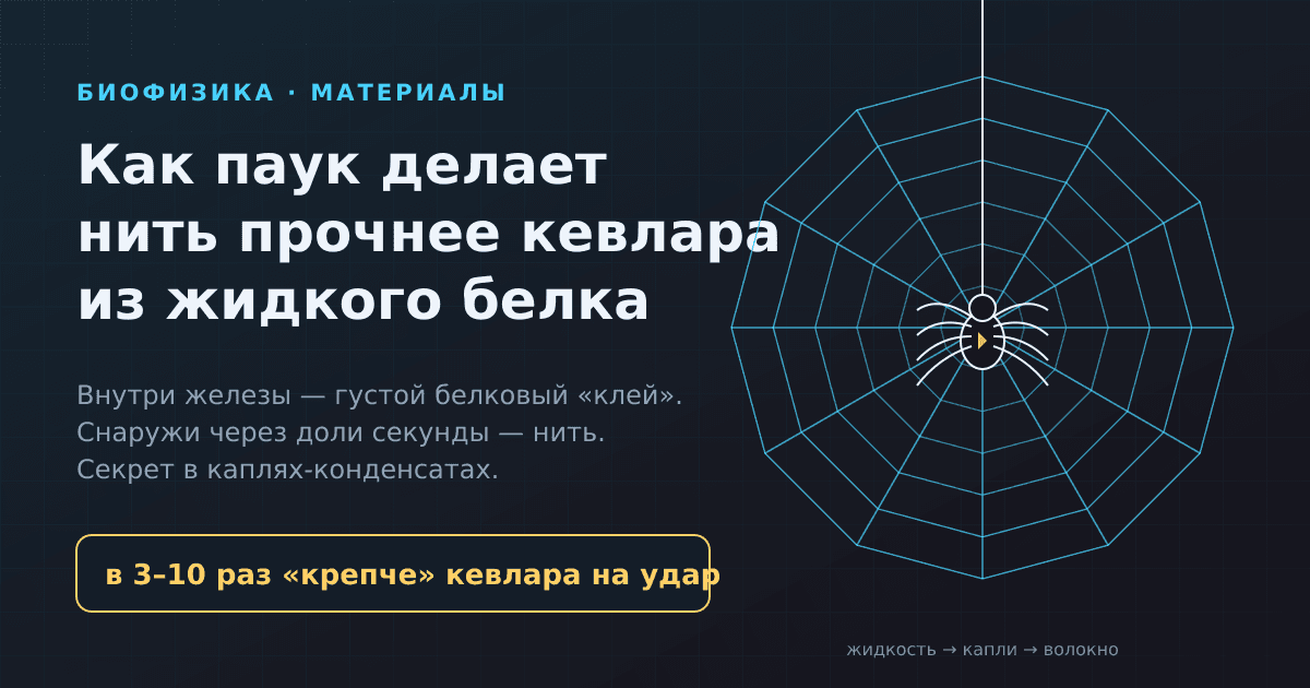 Как паук делает нить прочнее кевлара из жидкого белка: секрет в каплях