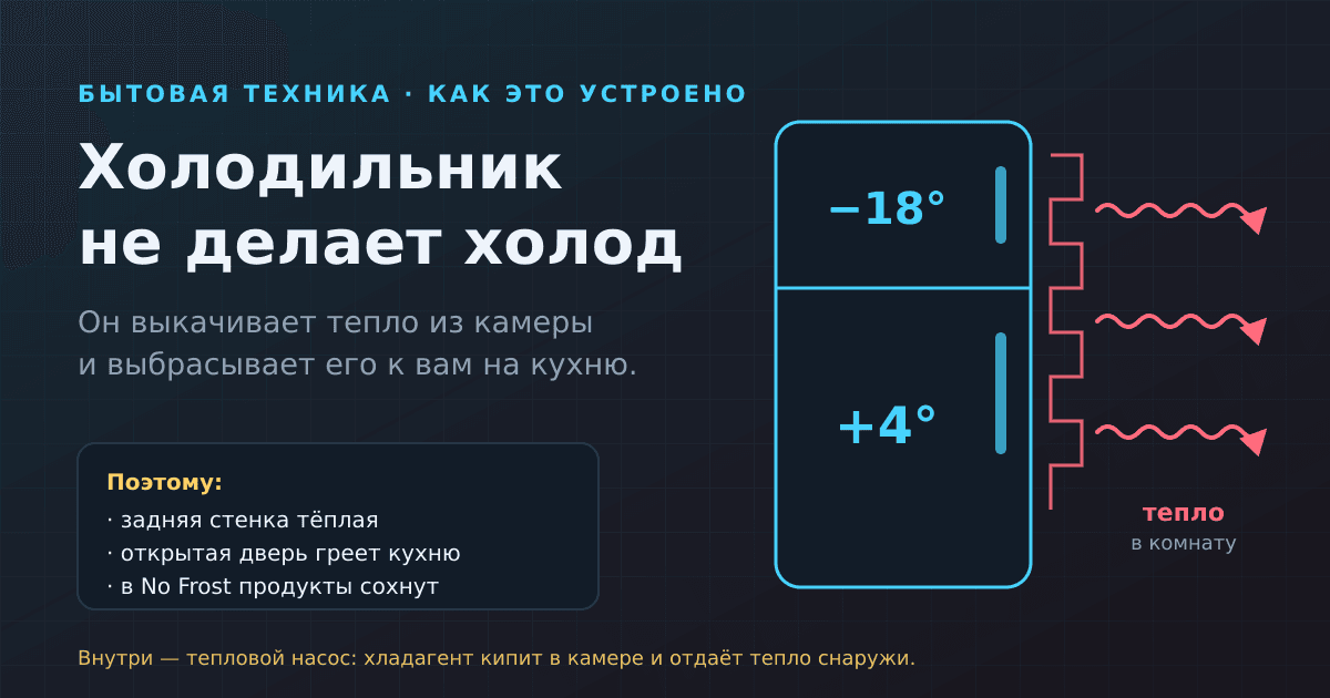 Как работает холодильник простыми словами: он не делает холод, а выносит тепло