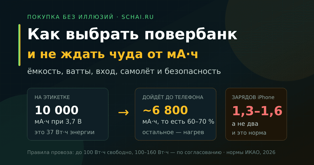 Как выбрать повербанк: ёмкость, мощность и почему 10 000 мА·ч — это не два заряда