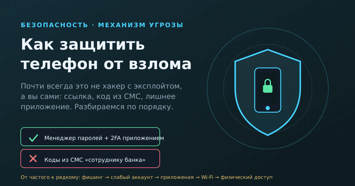 Как защитить телефон от взлома: разбор по угрозам, от частых к редким