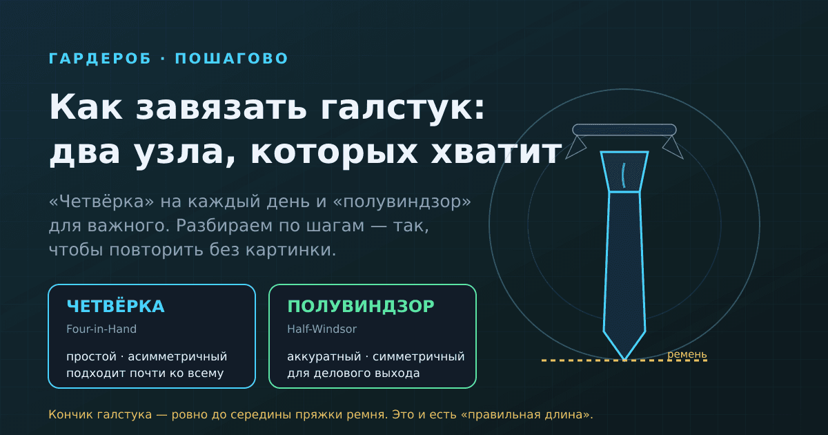 Как завязать галстук: «четвёрка» и полувиндзор по шагам