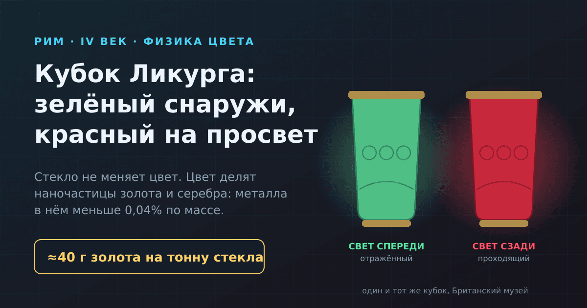 Кубок Ликурга: почему римское стекло зелёное снаружи и красное на просвет