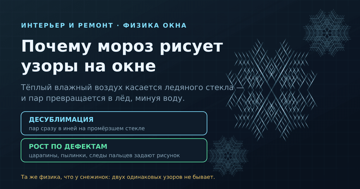 Почему мороз рисует узоры на окне: физика ледяных ёлочек