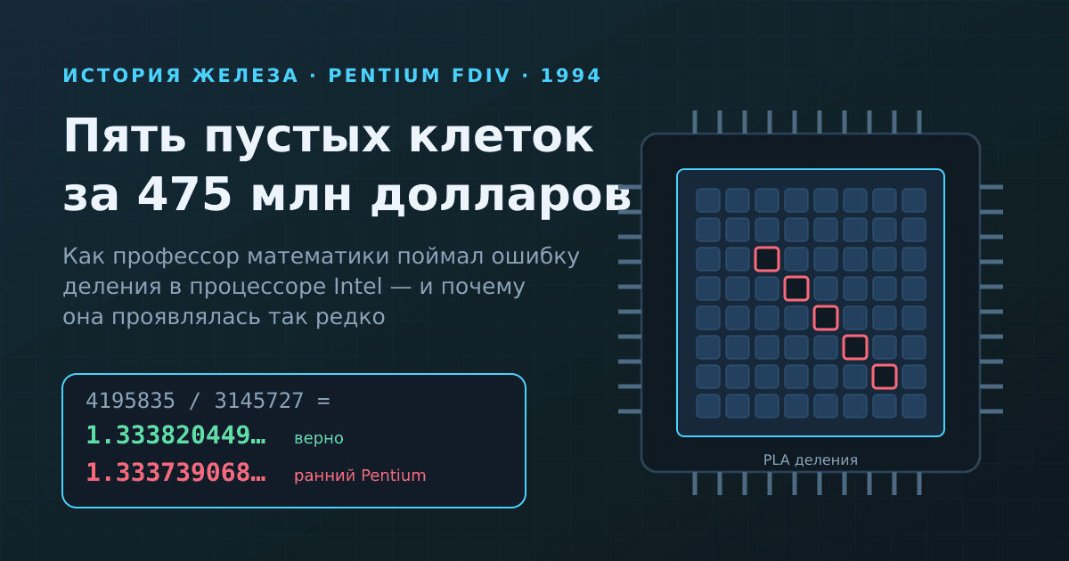 Ошибка деления Pentium: как пять пустых клеток стоили Intel 475 млн долларов