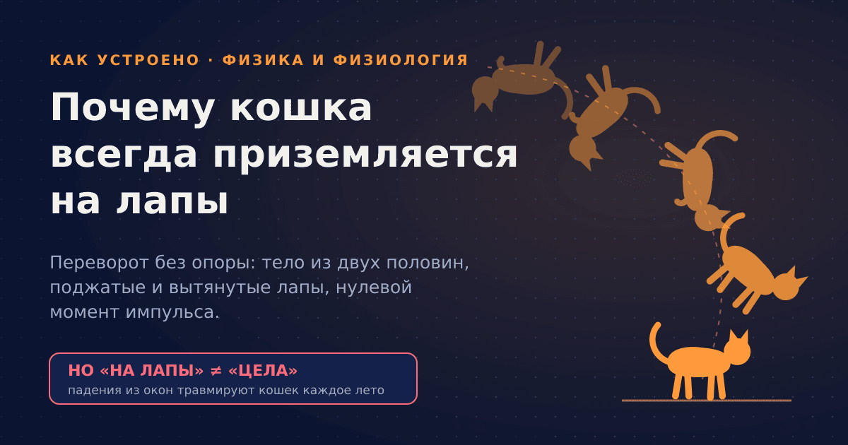 Почему кошка всегда приземляется на лапы — и как она переворачивается без опоры