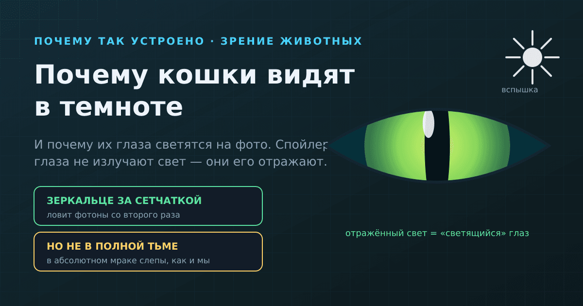 Почему кошки видят в темноте — и почему у них светятся глаза на фото