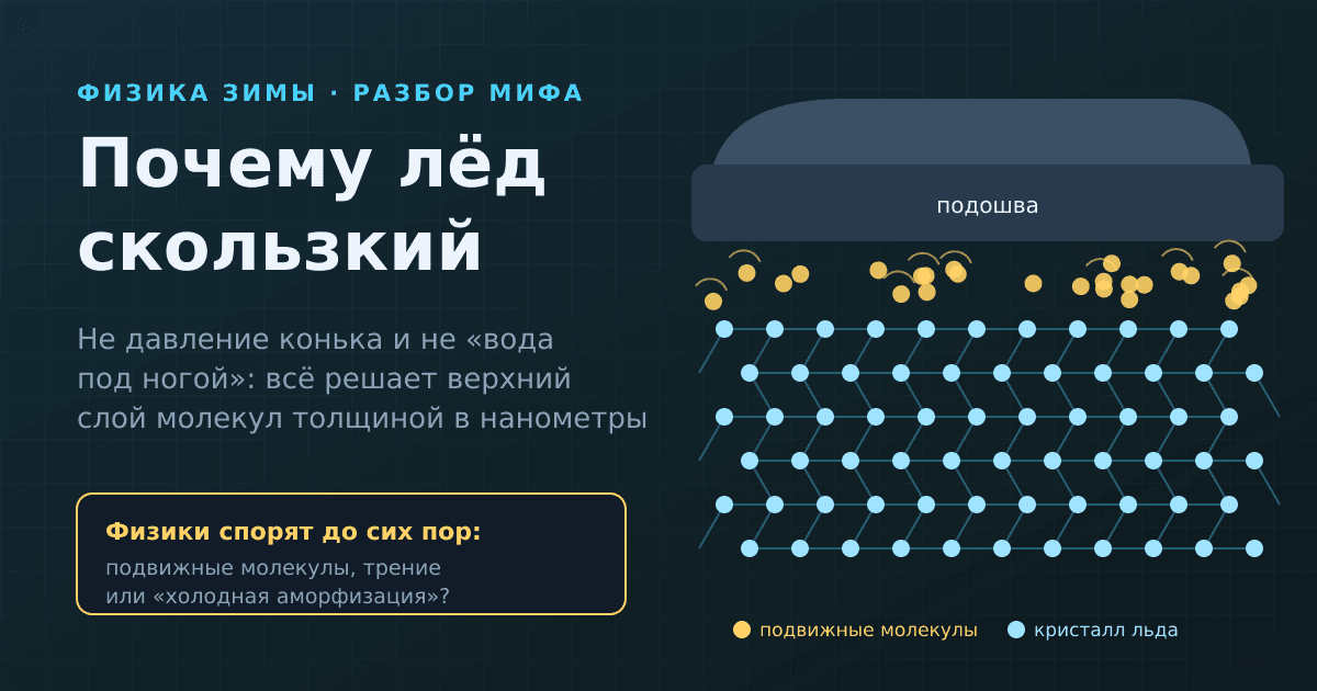 Почему лёд скользкий — и почему физики спорят об этом до сих пор