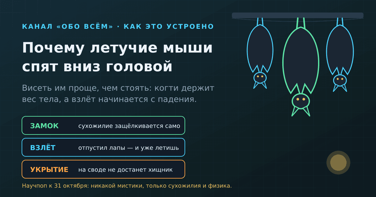 Почему летучие мыши спят вниз головой: замок в пальцах и взлёт падением