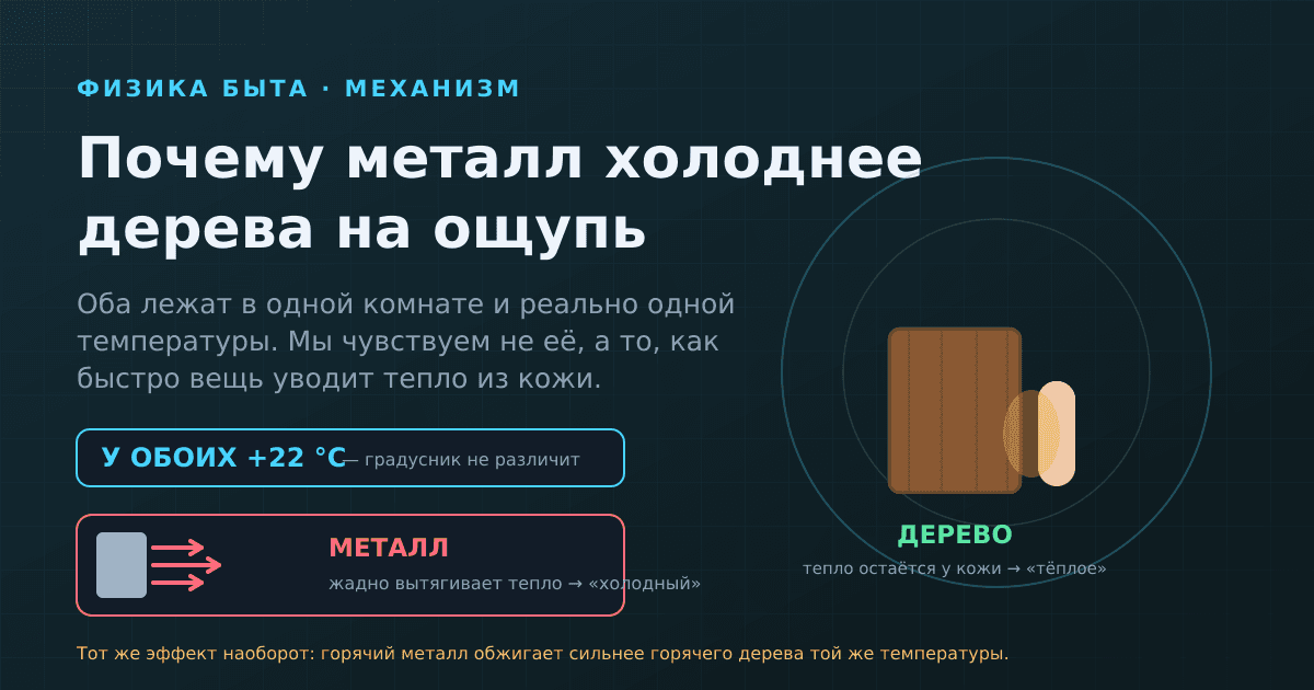 Почему металл кажется холоднее дерева, хотя температура у них одна