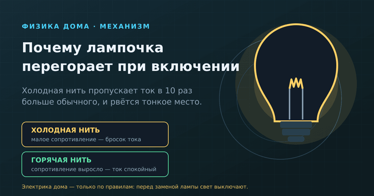 Почему перегорает лампочка при включении: физика нити и светодиоды
