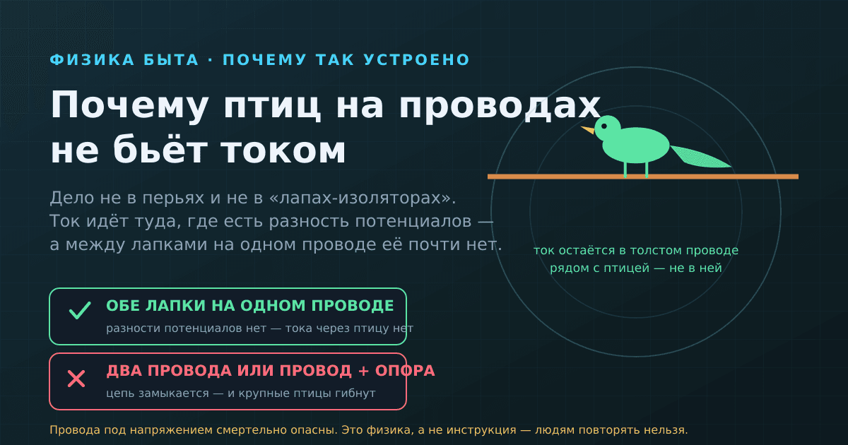 Почему птиц на проводах не бьёт током: простая физика