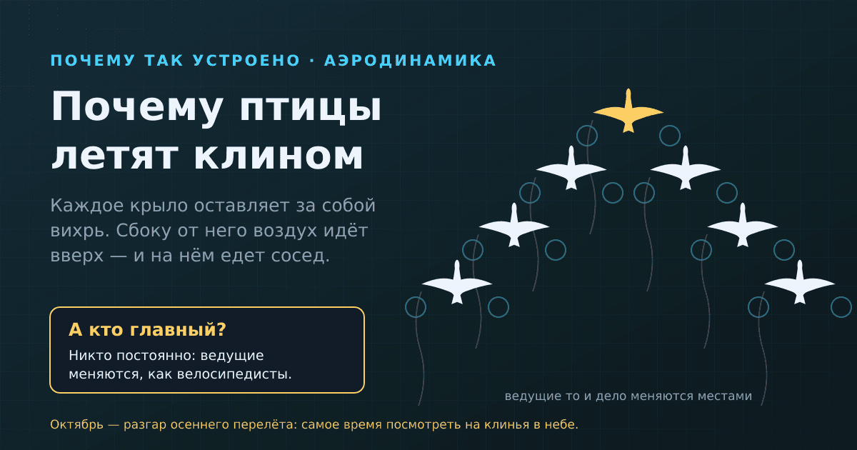 Почему птицы летят клином — и кто там главный
