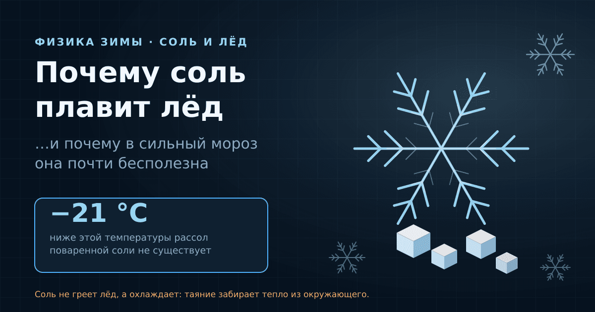 Почему соль плавит лёд на дорогах — и почему в сильный мороз она бесполезна