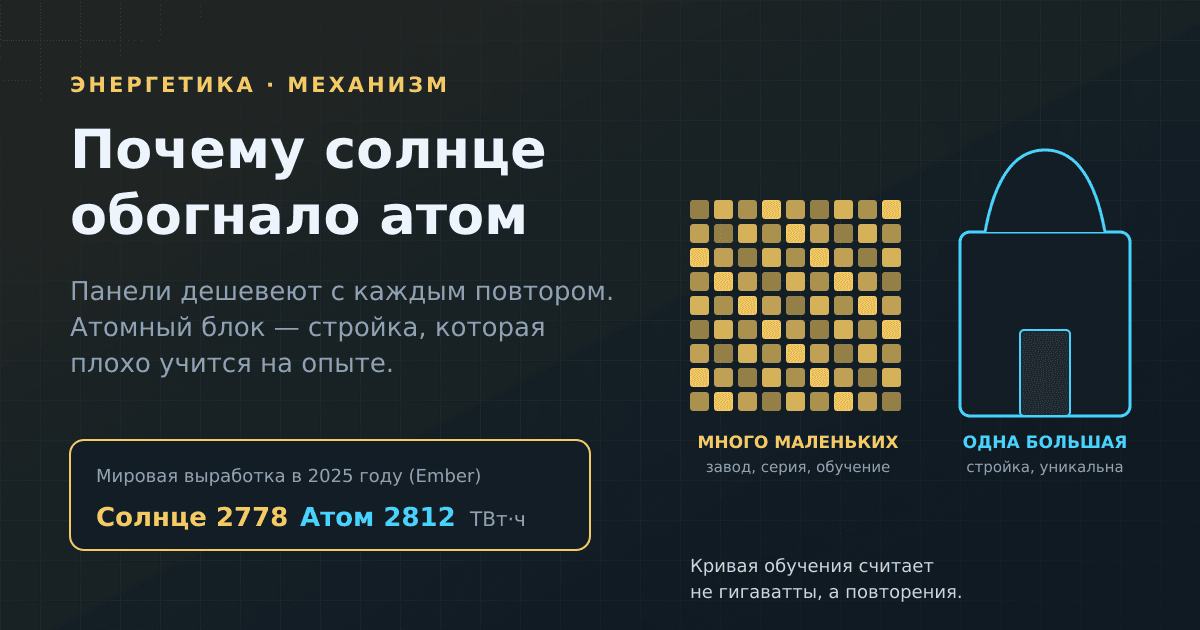 Почему солнце обогнало атом: панели дешевеют, а АЭС — нет