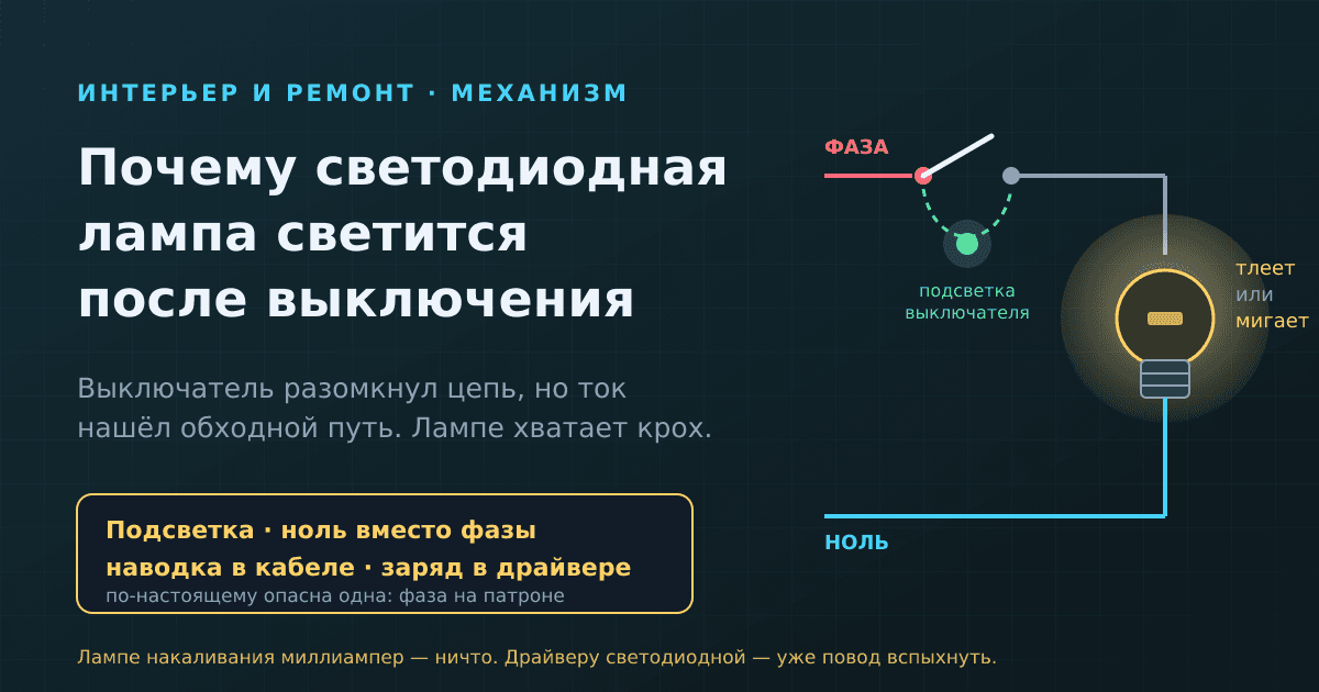 Почему светодиодная лампа светится или мигает после выключения