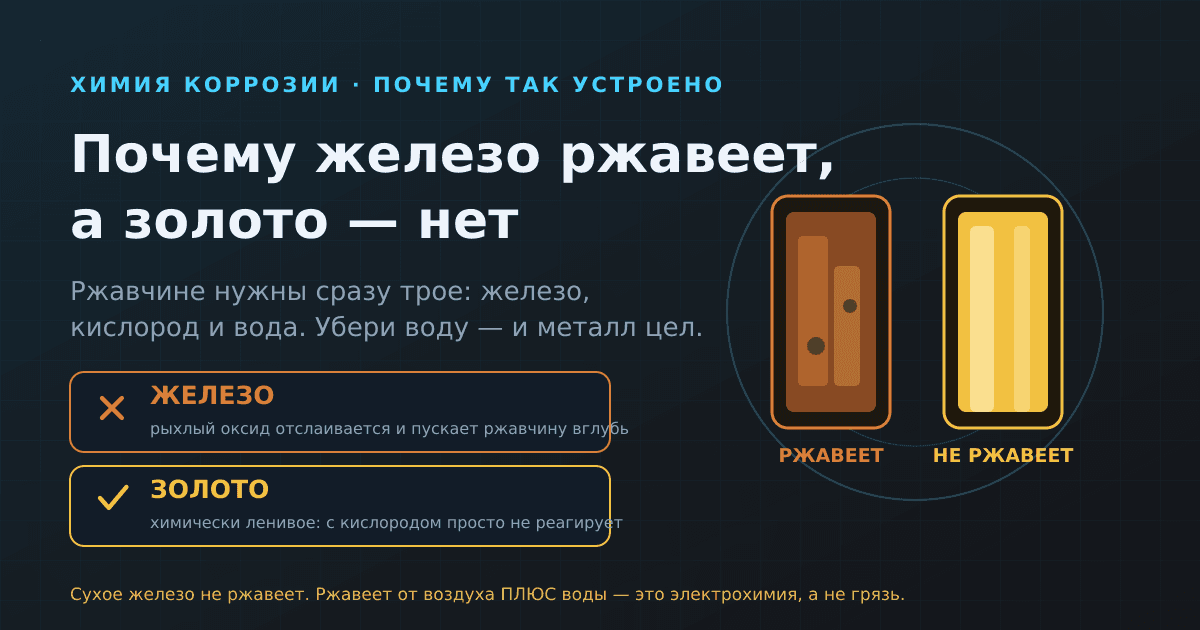 Почему железо ржавеет, а золото — нет: химия коррозии простыми словами