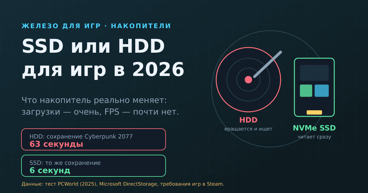 SSD или HDD для игр в 2026: что реально меняет накопитель