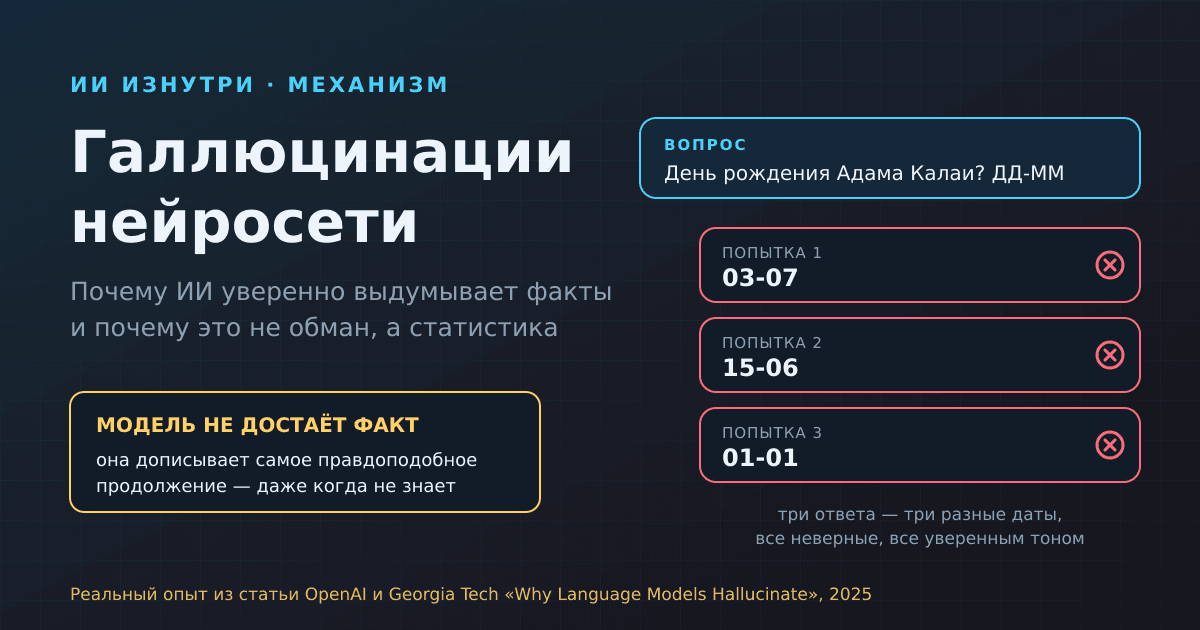 Галлюцинации нейросети: почему ИИ уверенно выдумывает факты — и это не обман