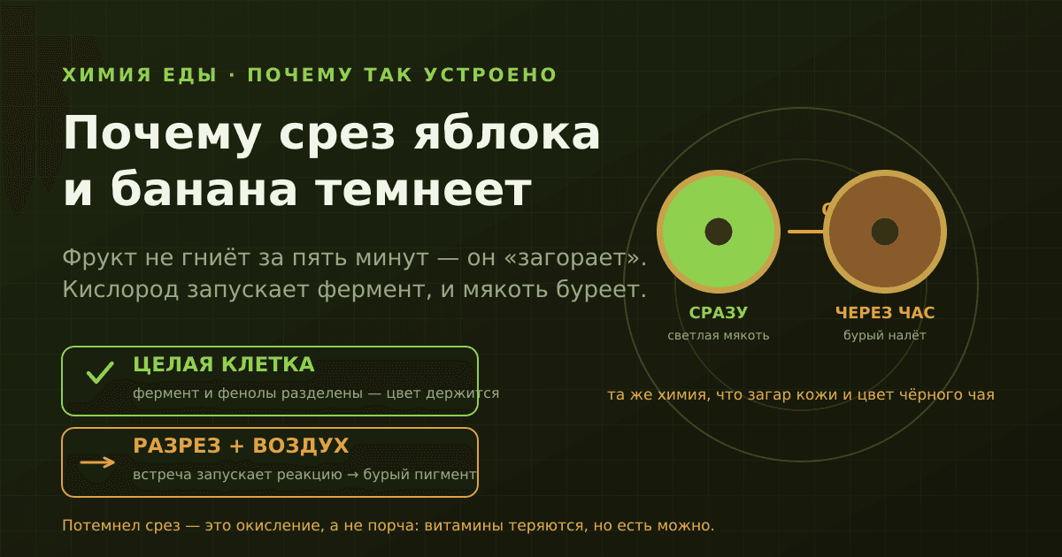 Почему банан, яблоко и авокадо темнеют на срезе
