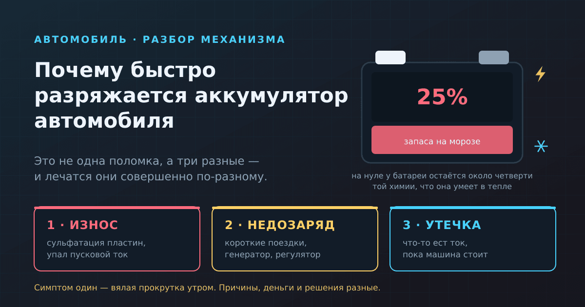 Почему быстро разряжается аккумулятор автомобиля: три разные причины