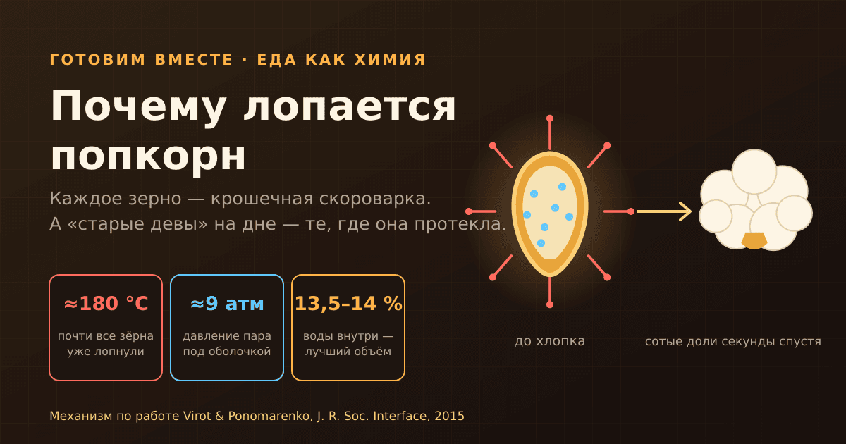 Почему лопается попкорн — и почему часть зёрен так и остаётся целой