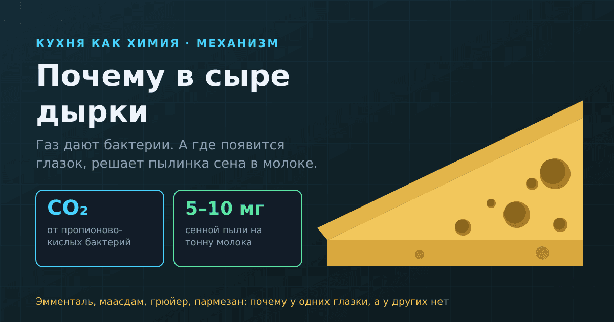 Почему в сыре дырки: газ от бактерий и пылинка сена, с которой всё начинается