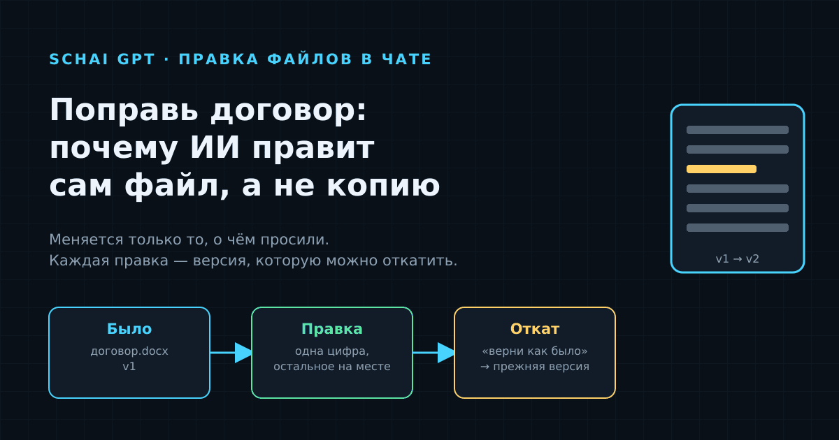 Поправь договор: как Schai GPT правит Word и Excel прямо в файле и откатывает правку