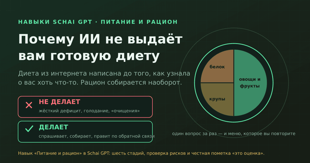 Навык «Питание и рацион» в Schai GPT: почему ИИ не выдаёт готовую диету