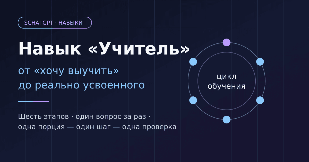 Навык «Учитель» в Schai GPT: как ИИ доводит от «хочу выучить» до усвоенного