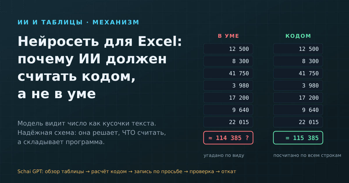 Нейросеть для Excel и Google Таблиц: почему ИИ должен считать кодом, а не в уме