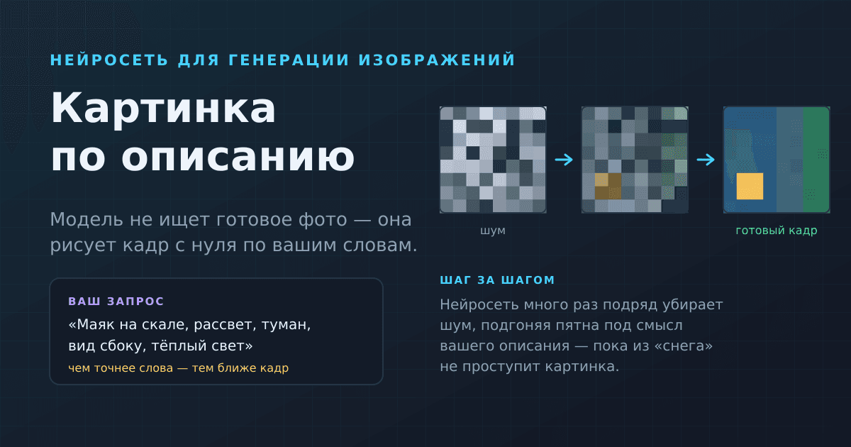 Картинка по описанию: как работает нейросеть для генерации изображений