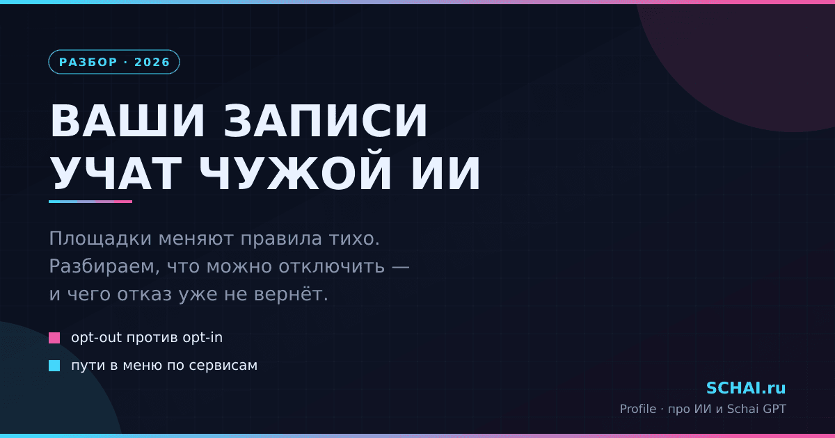 Ваши записи учат чужой ИИ: как площадки меняют правила и что можно отключить