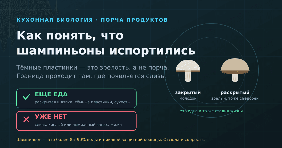 Как понять, что шампиньоны испортились: пять стадий и где граница