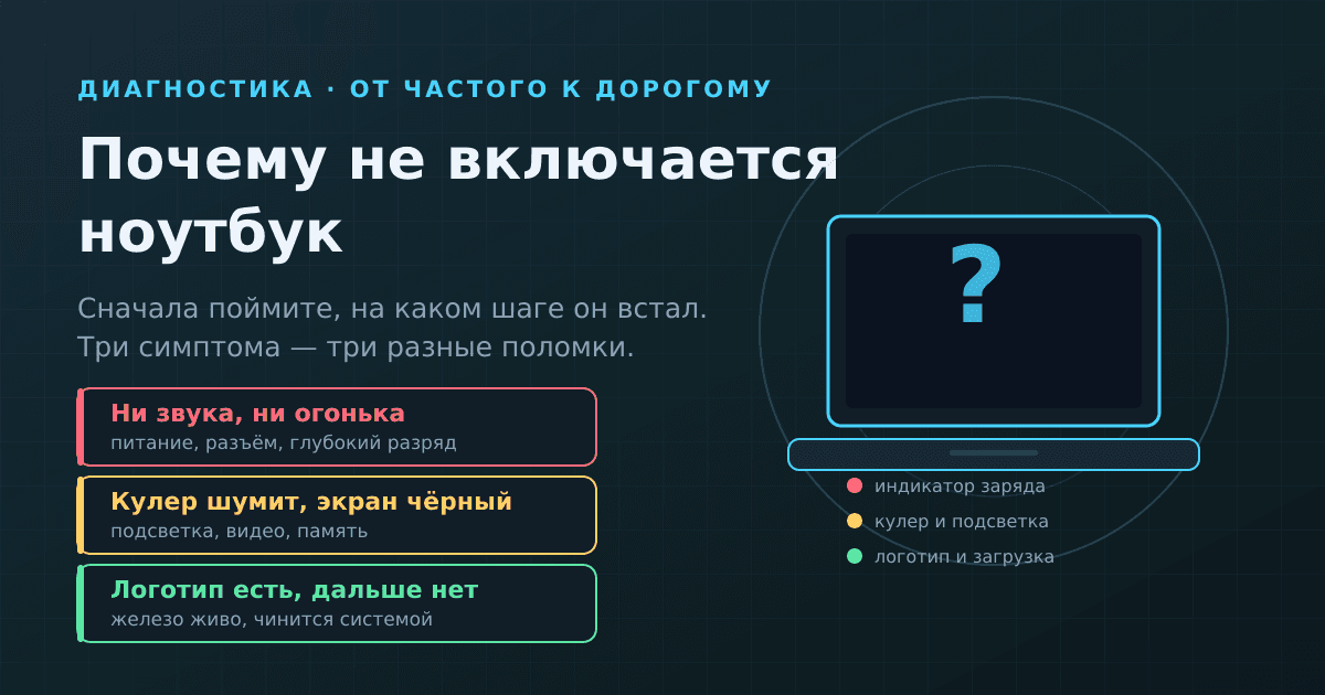 Почему не включается ноутбук: диагностика по симптомам