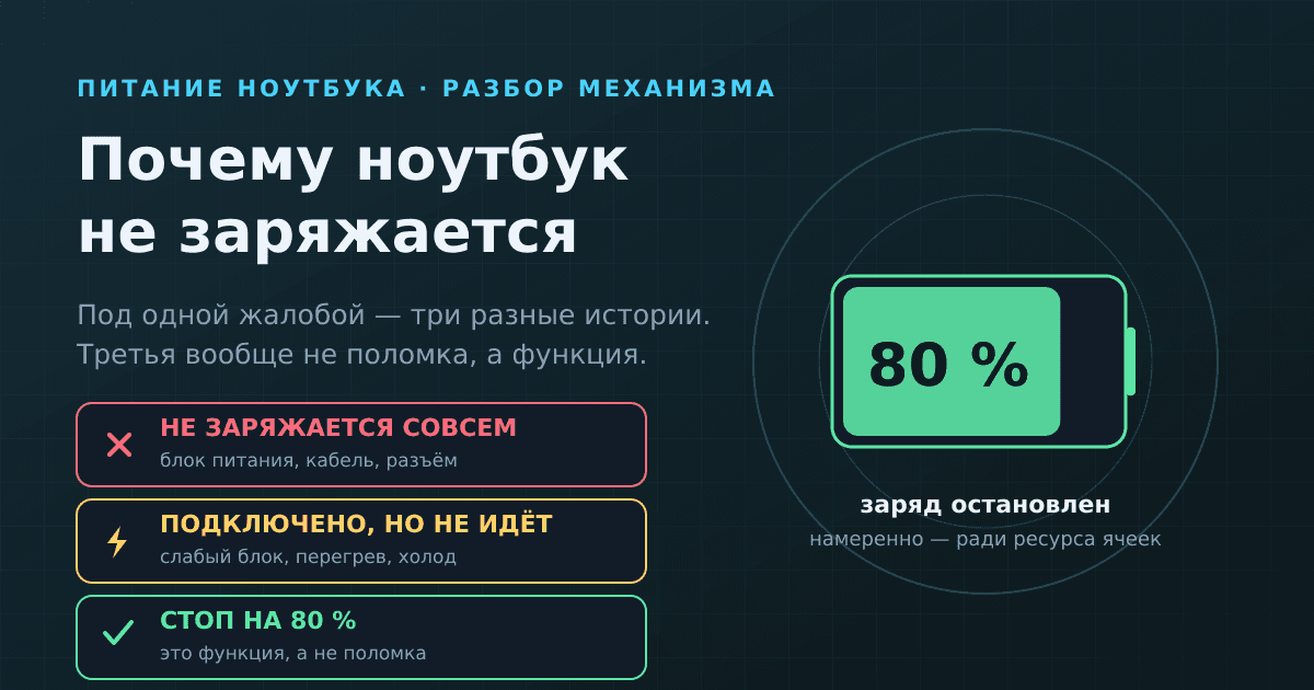 Почему ноутбук не заряжается: три разные причины и та, что не поломка